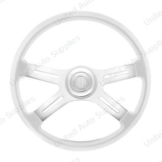 18" Candy Color 4 Spoke Steering Wheel With Chrome Horn Bezel And Horn Button-Pearl White