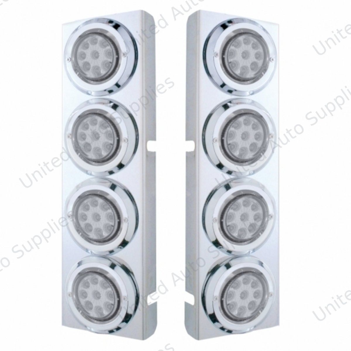 SS Front Air Cleaner Bracket With 8X 9 LED 2" Reflector Lights & Bezels For Peterbilt -Amber LED/Clear Lens