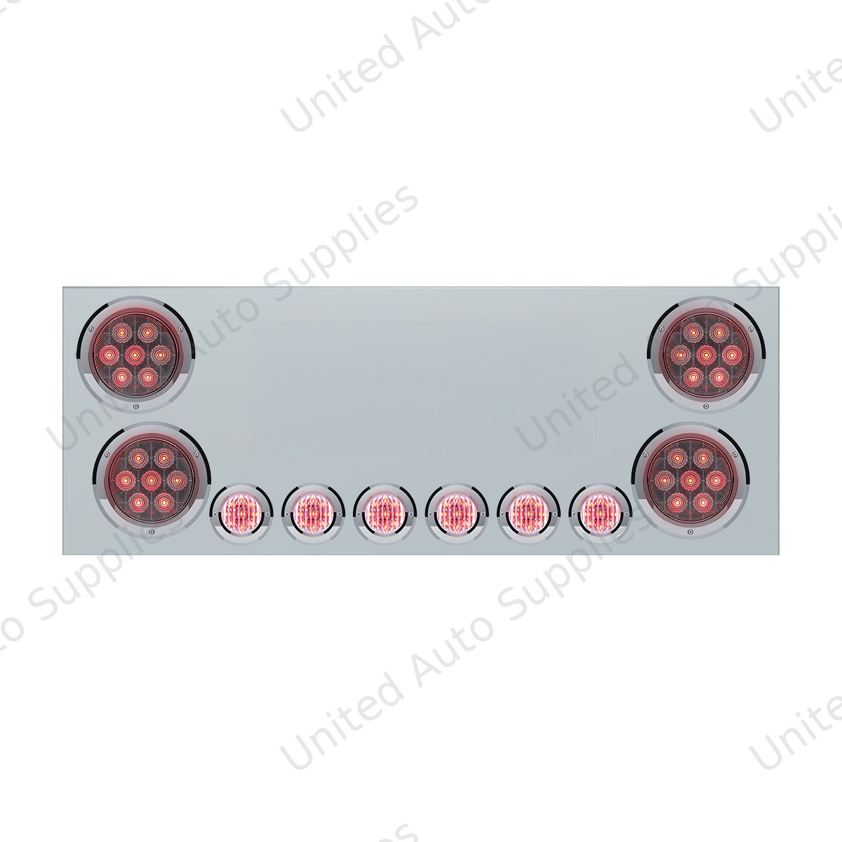 SS Rear Center Panel With 4X Red LED 4" Light & 6X Red LED 2" Light & Bezel (No LP Holes)-Clear Lens -CS