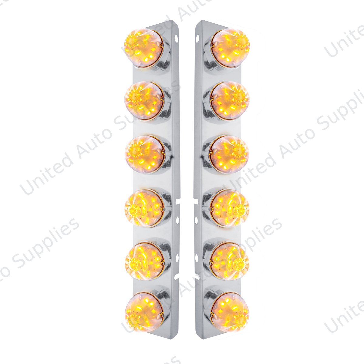 SS Front Air Cleaner Bracket W/12X 17 LED Watermelon Lights & SS Bezels For Peterbilt-Amber LED/Clear Lens (Pair)