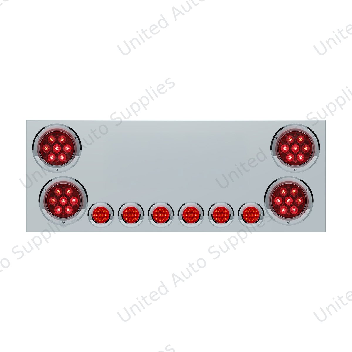 SS Rear Center Panel With 4X Red LED 4" Light & 6X Red LED 2" Light & Bezel -Red Lens (No LP Holes)-CS
