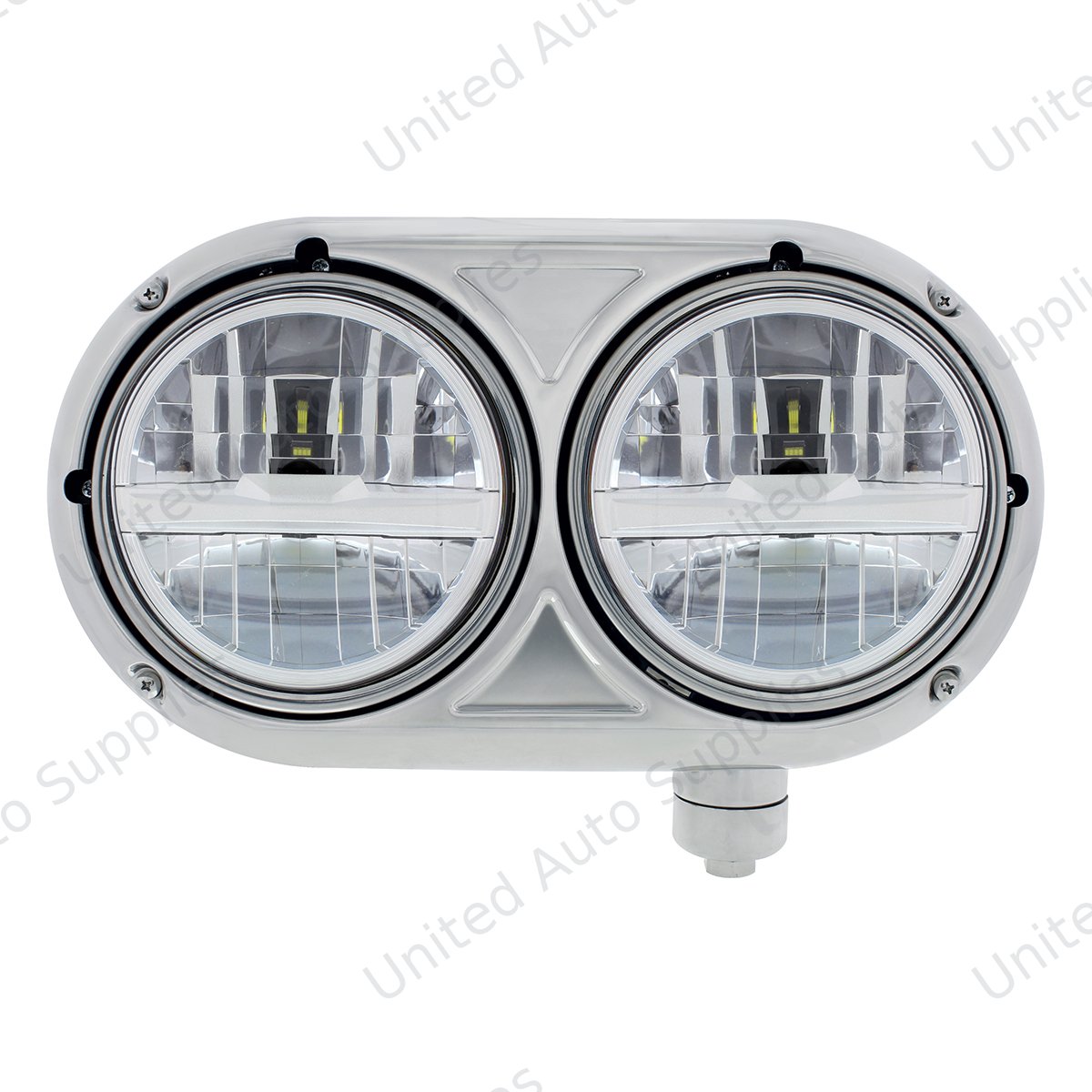 Headlight Assembly With 304 SS Housing & LED Headlights With Chrome Inner Bar For Peterbilt 359 - Passenger