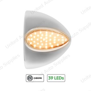 39 LED Teardrop Headlight Turn Signal Light Cover For Peterbilt - Amber LED/Chrome Lens