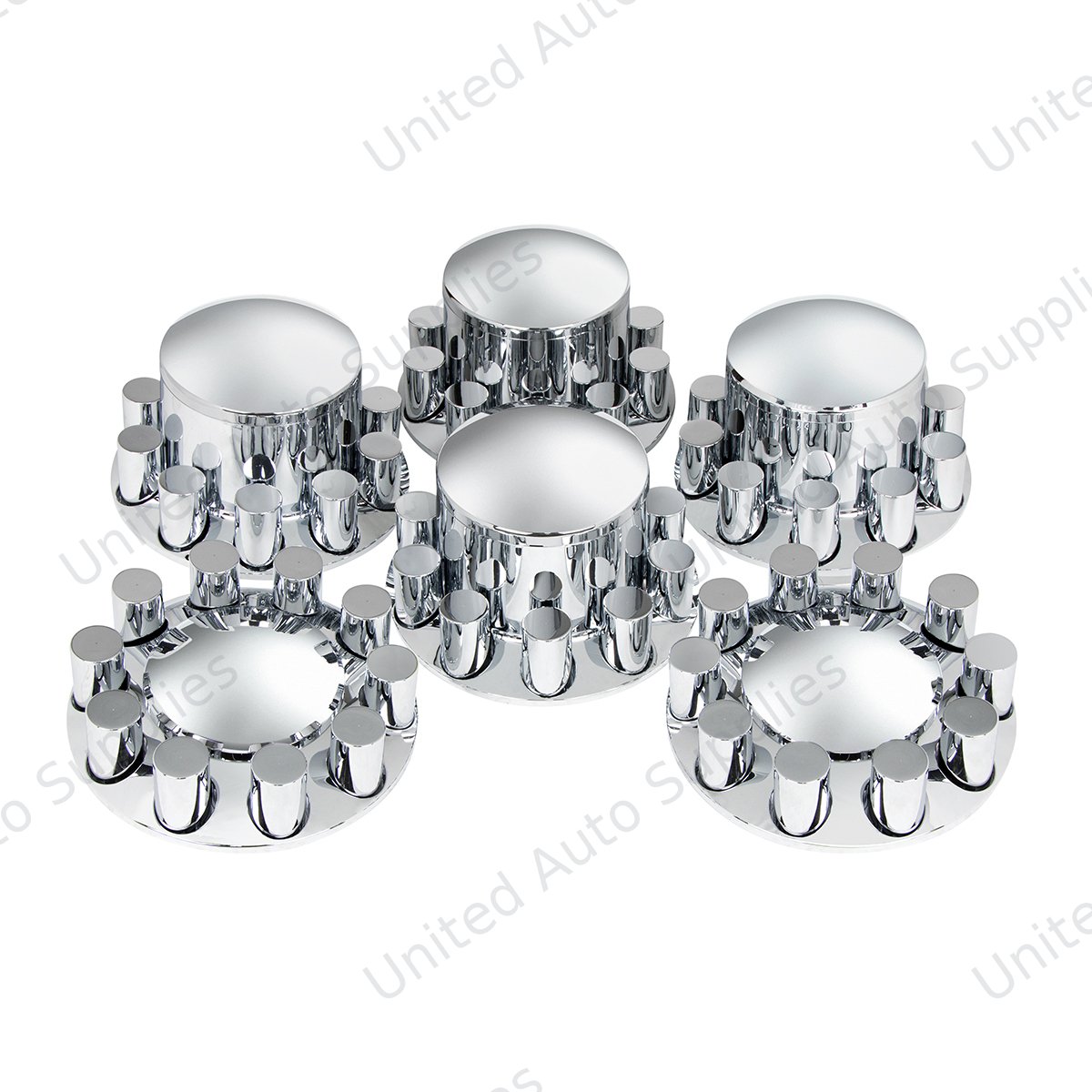 Dome Axle Cover Combo Kit With 33mm Cylinder Thread-On Nut Covers - Chrome