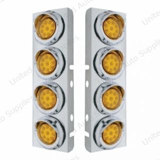 SS Front Air Cleaner Bracket With 8X 9 LED 2" Reflector Lights & Visors For Peterbilt -Amber LED & Lens