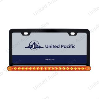 Black License Plate Frame With 19 LED 12" Reflector Light Bar - Amber LED/Amber Lens