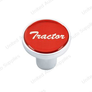 Aluminum Screw-On Air Valve Knob With Glossy Tractor Script Sticker - Red Sticker