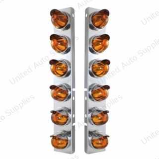 SS Front Air Cleaner Bracket With 12X Glass Watermelon Lights & SS Visors For Peterbilt-Amber Lens