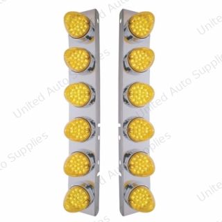 SS Front Air Cleaner Bracket With 12X 19 LED Reflector Lights & Bezels For Peterbilt-Amber LED & Lens