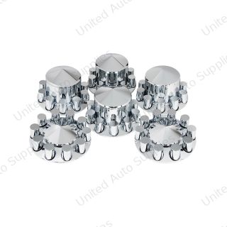 Pointed Axle Cover Combo Kit With 33mm Cylinder Thread-On Nut Covers - Chrome