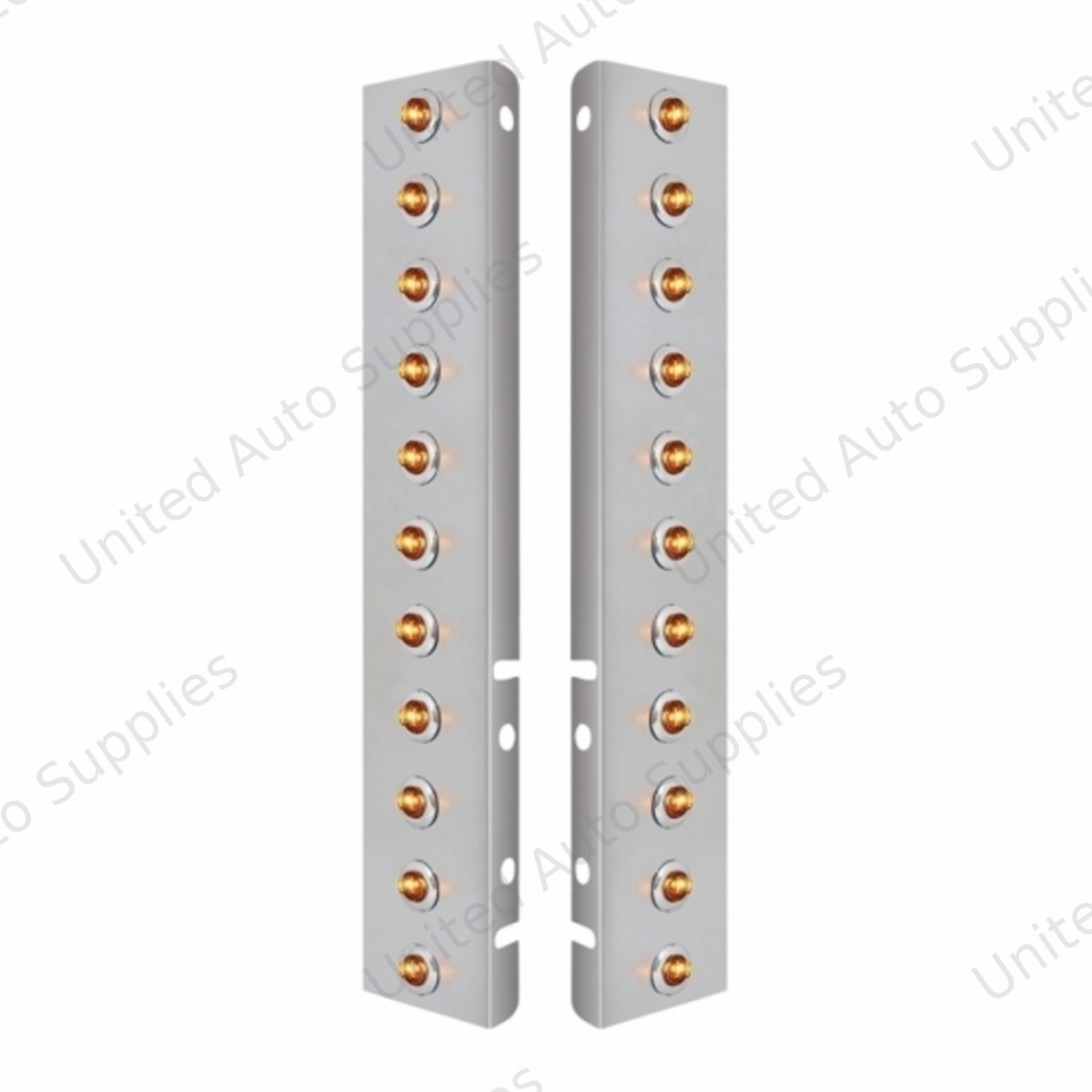 SS Front Air Cleaner Bracket With 22X 2 Amber LED 3/4" Mini Lights & SS Bezels For Peterbilt-Amber Lens