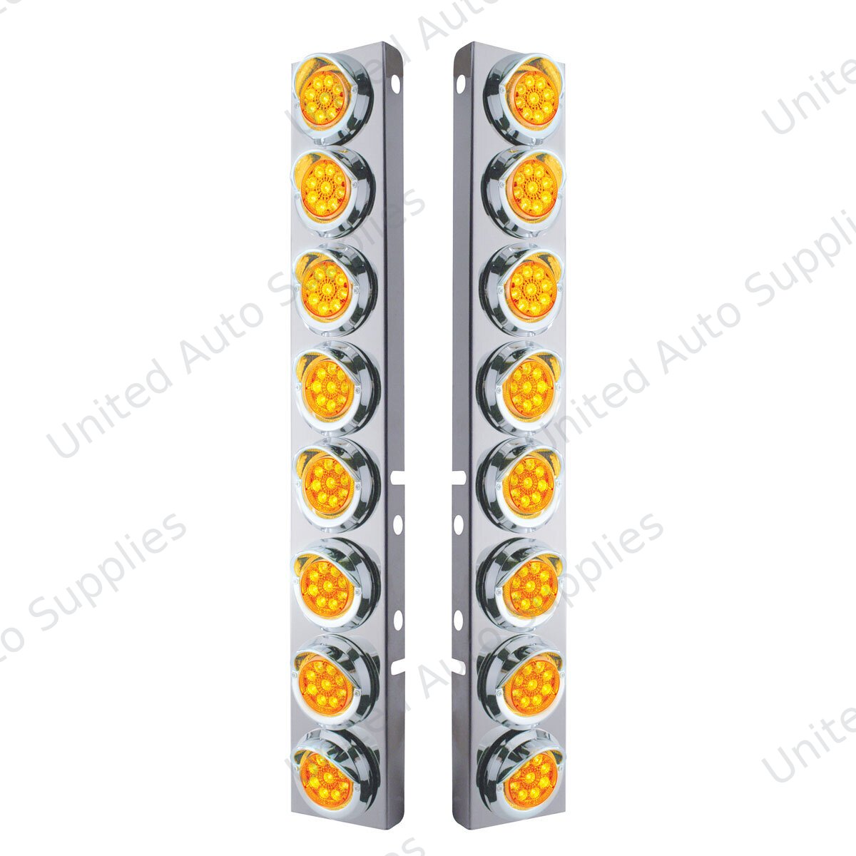 SS Front Air Cleaner Bracket With 16X 9 LED 2" Reflector Lights & Visors For Peterbilt -Amber LED & Lens
