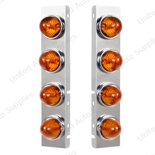 SS Front Air Cleaner Bracket With 8X Glass Beehive Lights & SS Bezels For Peterbilt-Amber Lens