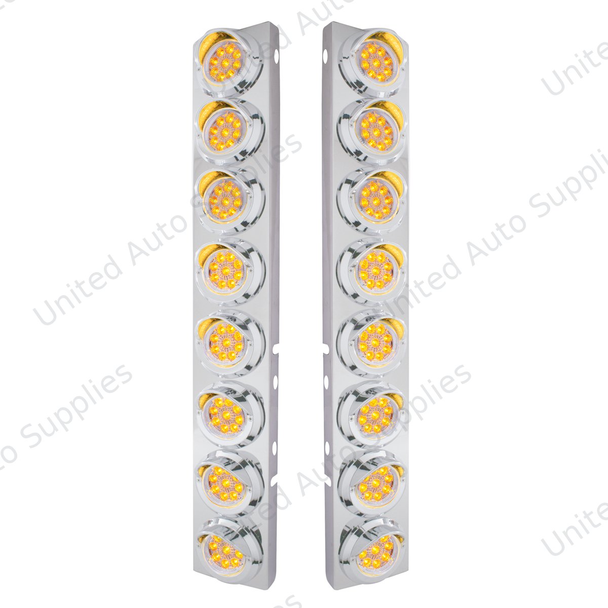 SS Front Air Cleaner Bracket With 16X 9 LED 2" Reflector Lights & Visors For Peterbilt-Amber LED/Clear Lens