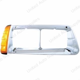 14 LED Headlight Bezel With Turn Signal For 1989-2009 Freightliner FLD - Passenger - Amber LED/Chrome Lens