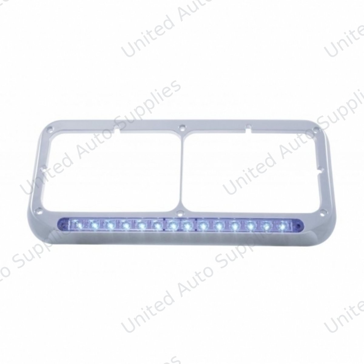 14 LED Chrome Rectangular Dual Headlight Bezel - Blue LED/Clear Lens