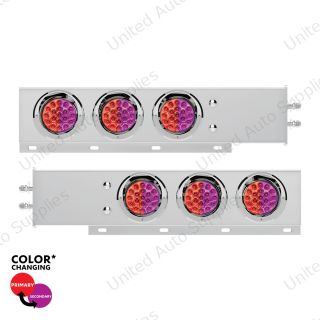 2" Bolt Pattern SS Spring Loaded Light Bar With 6X Double Fury 19 LED Lights & Visors-Red & Purple LED (Pair)