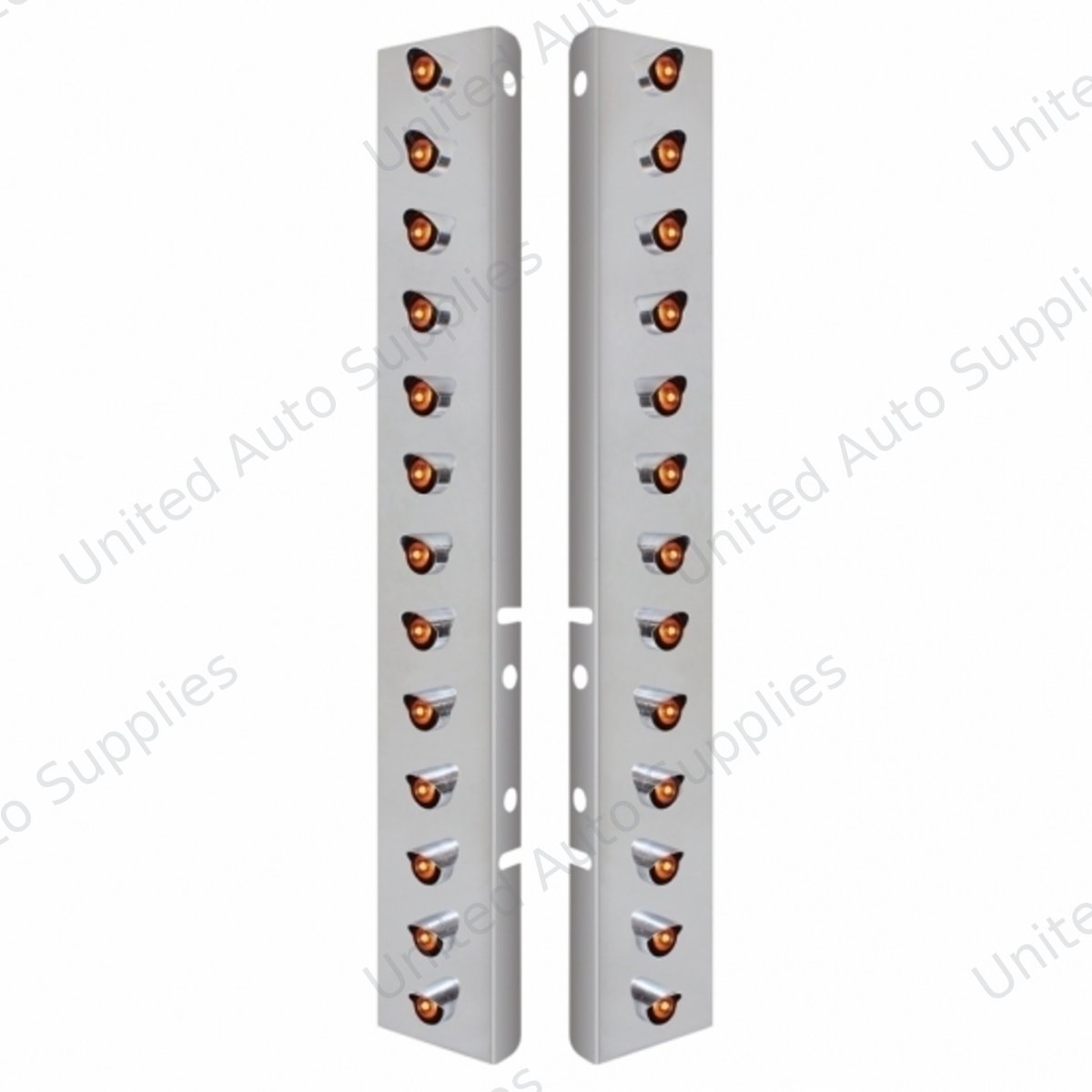 SS Front Air Cleaner Bracket With 26X 3 LED 3/4" Mini Lights & Visors For Peterbilt-Amber LED & Lens