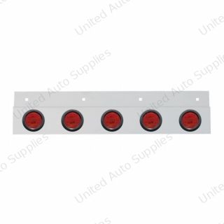 Stainless Top Mud Flap Plate With 5X 9 LED 2" Lights & Grommets - Red LED/Red Lens (Each)