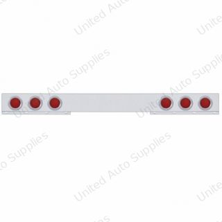 Stainless 1 Piece Rear Light Bar With Six 36 LED 4" Lights & Bezels - Red LED/Red Lens