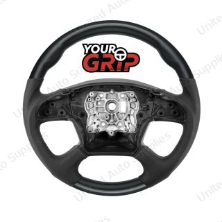 18" YourGrip Leather & Wood Candy Color Steering Wheel For 2018-2026 Freightliner Cascadia-Glossy Black