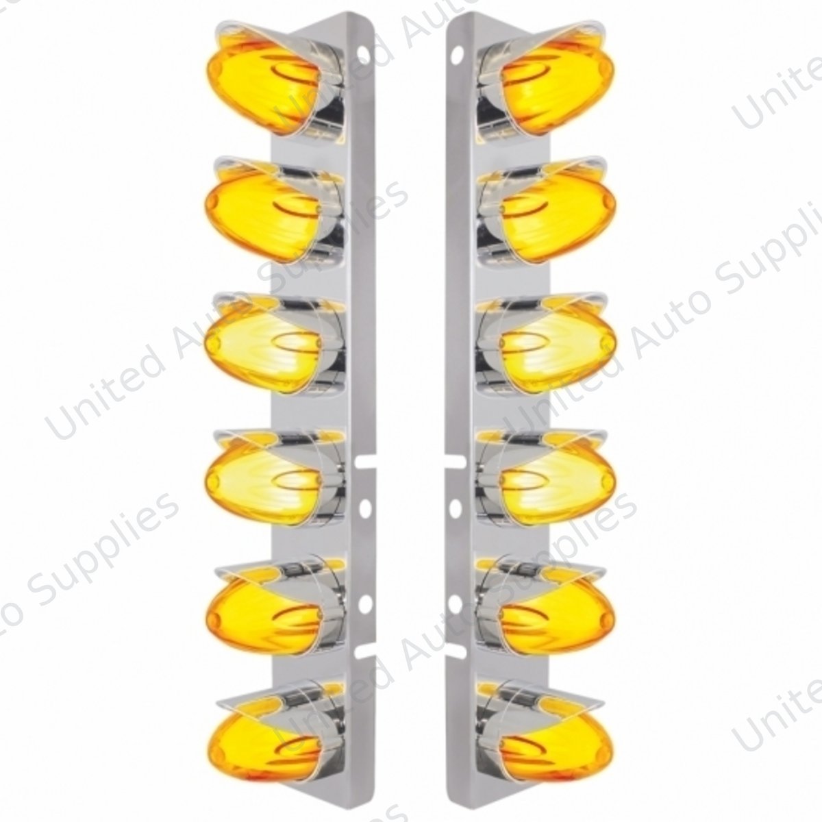 SS Front Air Cleaner Brkt With 12X Amber Hi/Lo LED GloLight Watermelon Grakon Light & Visor For Peterbilt-Amber Lens