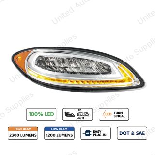 High Power 12 LED Chrome Headlight With 23 LED Dual Color Light Bar For 2006-2017 International Prostar-Passenger