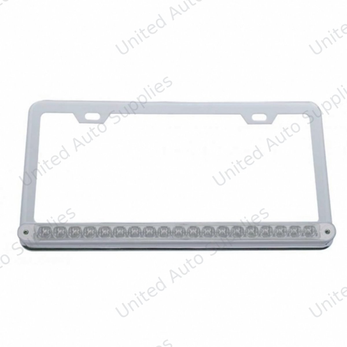 Chrome License Plate Frame With 19 LED 12" Reflector Light Bar - Red LED/Clear Lens