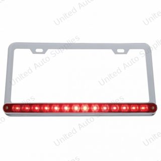 Chrome License Plate Frame With 14 LED 12" Light Bar - Red LED/Red Lens