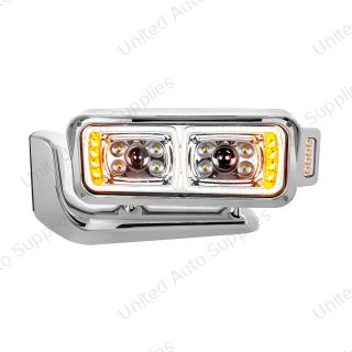 10 High Power LED "Chrome" Projection Headlight Assembly W/Mounting Arm & Turn Signal Side Pod - Driver Side