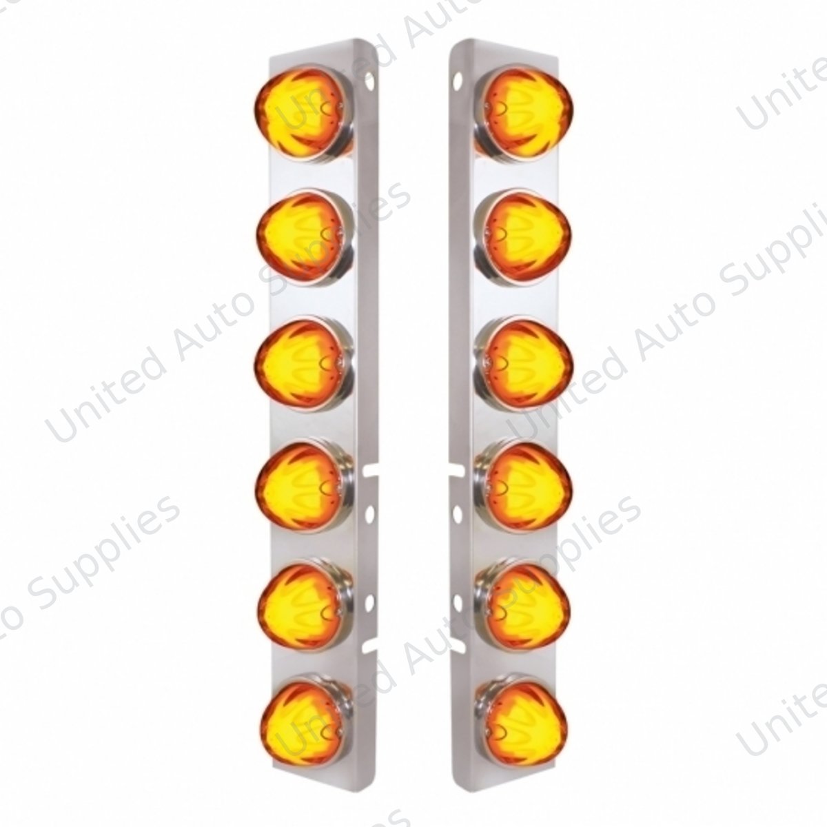 SS Front Air Cleaner Bracket With 12X 9 Amber LED Dual Function Watermelon GloLight For Peterbilt-Amber Lens