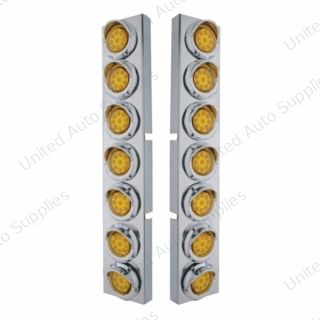 SS Front Air Cleaner Bracket With 14X 9 Amber LED 2" Reflector Lights & Visors For KW Trucks-Amber Lens