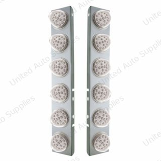 SS Front Air Cleaner Bracket With 12X 17 Amber LED Reflector Lights & SS Bezels For Peterbilt-Clear Lens