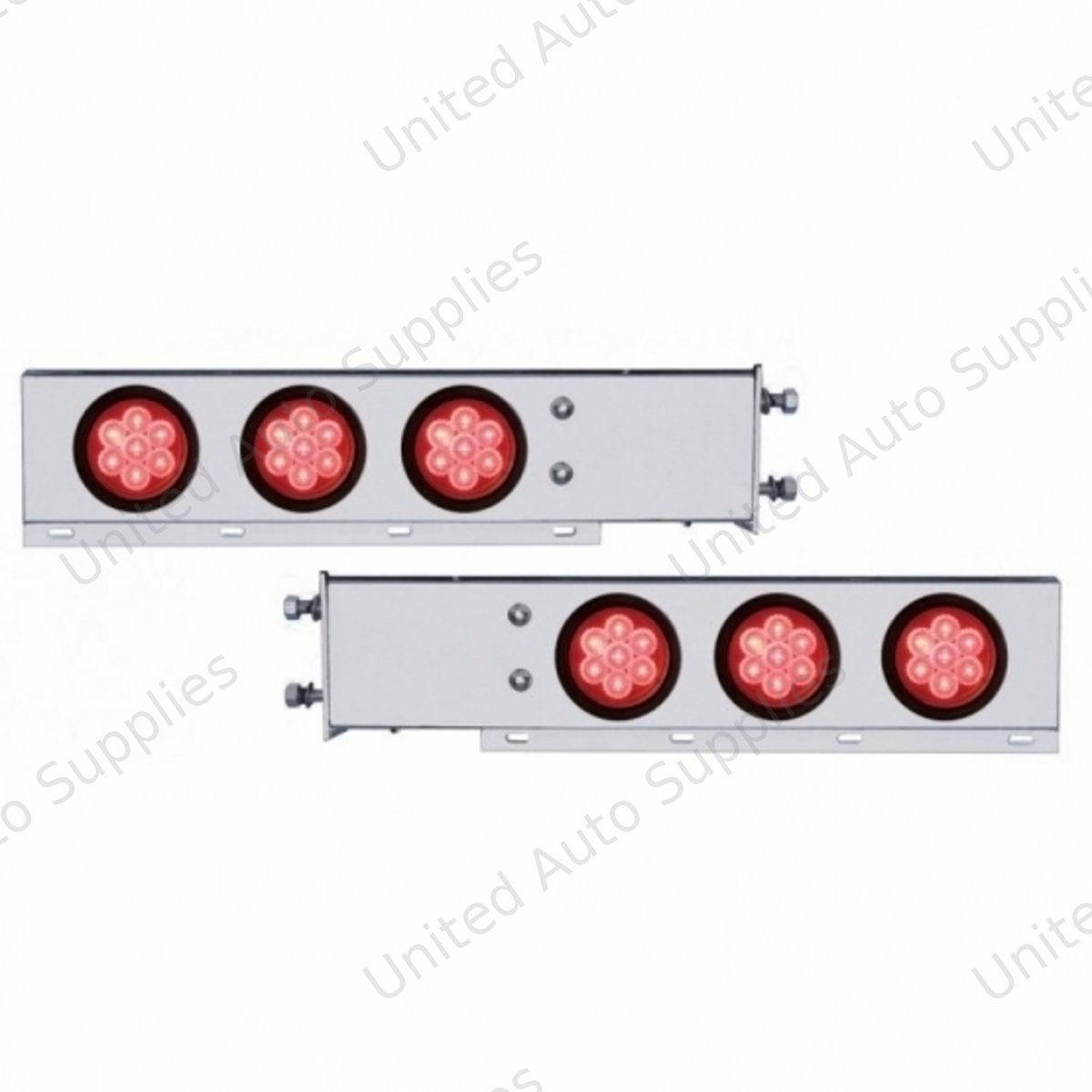 3-3/4" Bolt Pattern Chrome Spring Loaded Bar W/6X 4" 7 Red LED Lights - Red Lens (Pair)