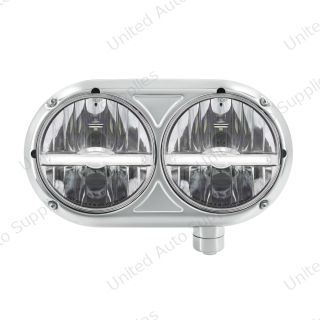 Headlight Assembly With 304 SS Housing & LED Headlights W/White LED Position Light For Peterbilt 359 - Passenger