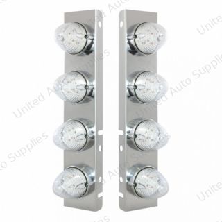 SS Front Air Cleaner Bracket With 8X 19 LED Beehive Lights & Bezels For Peterbilt-Amber LED/Clear Lens