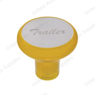 Deluxe Aluminum Screw-On Air Valve Knob With Stainless Trailer Plaque - Electric Yellow