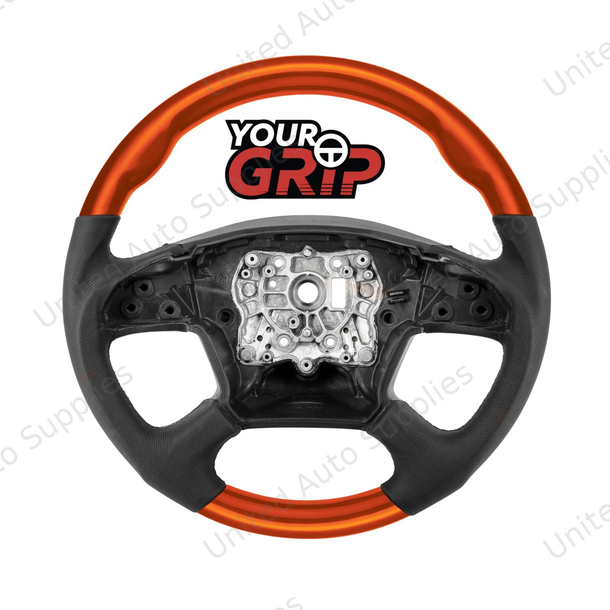 18" YourGrip Leather & Wood Candy Color Steering Wheel For 2018-2026 Freightliner Cascadia-Cadmium Orange