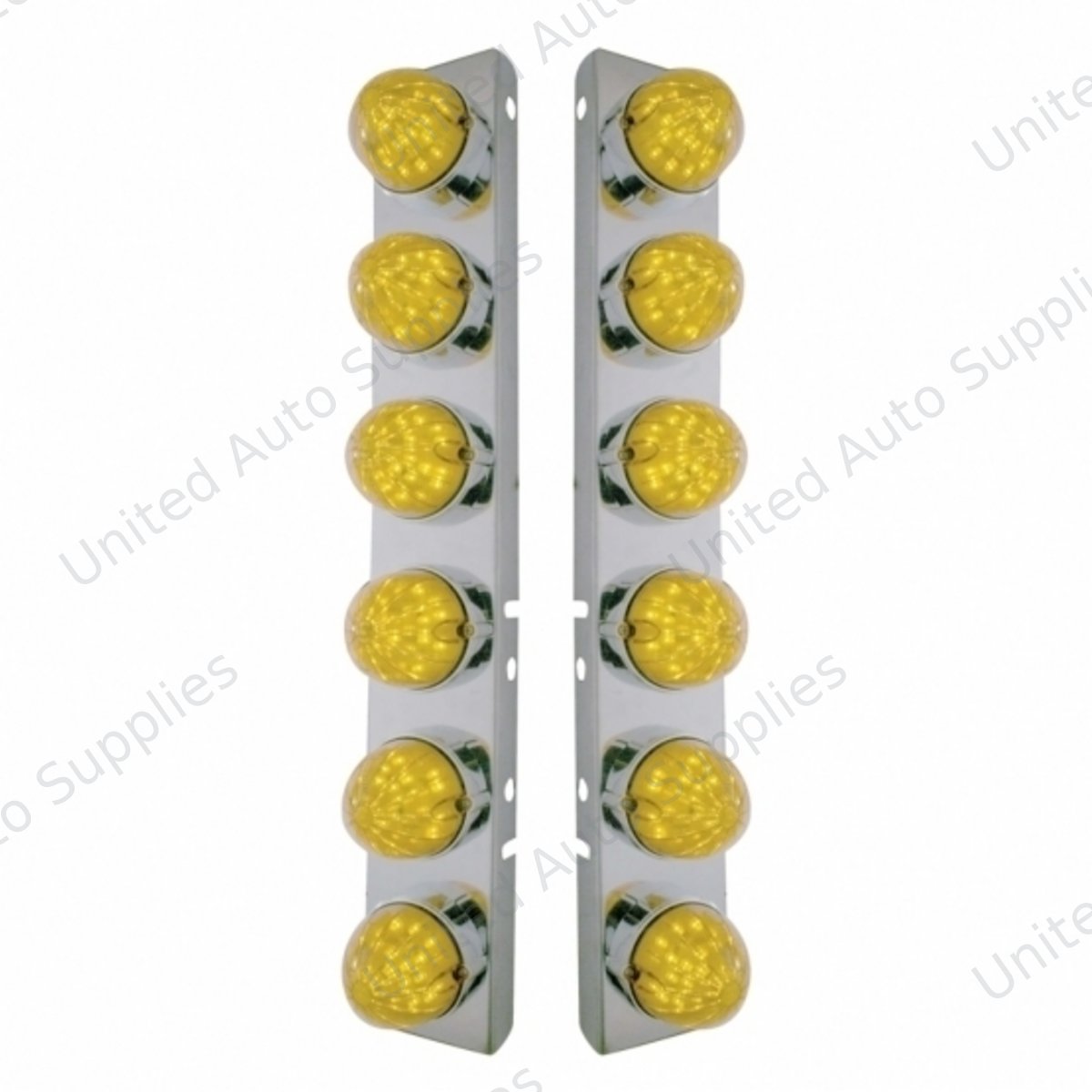 SS Front Air Cleaner Bracket With 12X 19 LED Bullet Style Lights & Bezels For Peterbilt-Amber LED & Lens