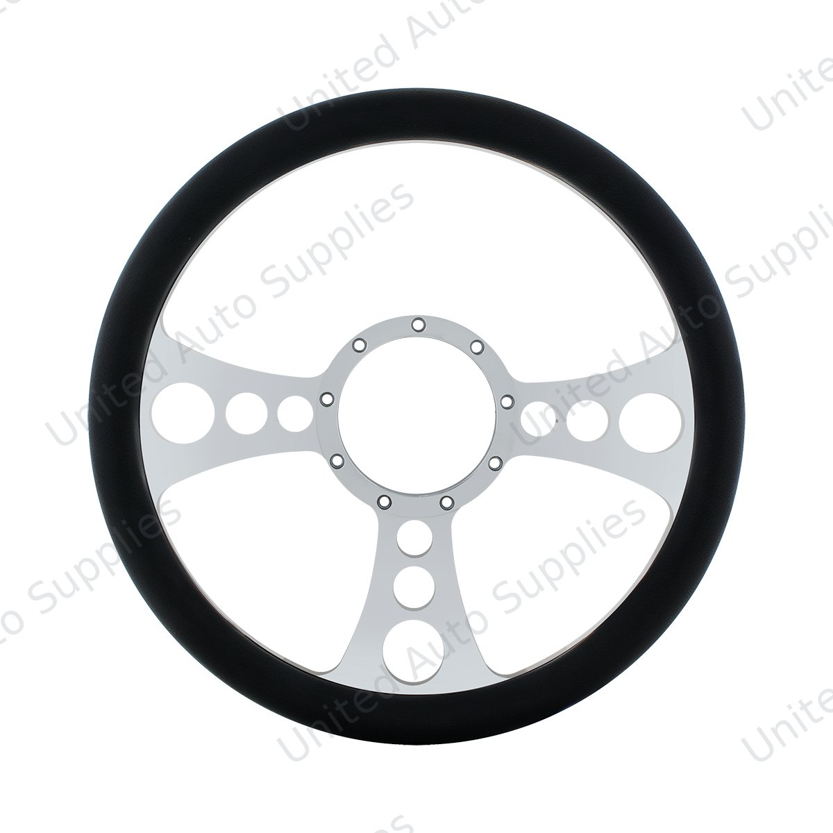 14" Chrome Aluminum Chopper Style Steering Wheel With Black Engineered Leather Grip