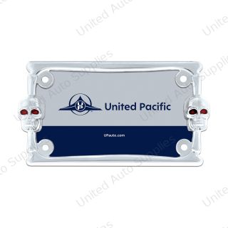 Two Skull Motorcycle License Plate Frame - Chrome