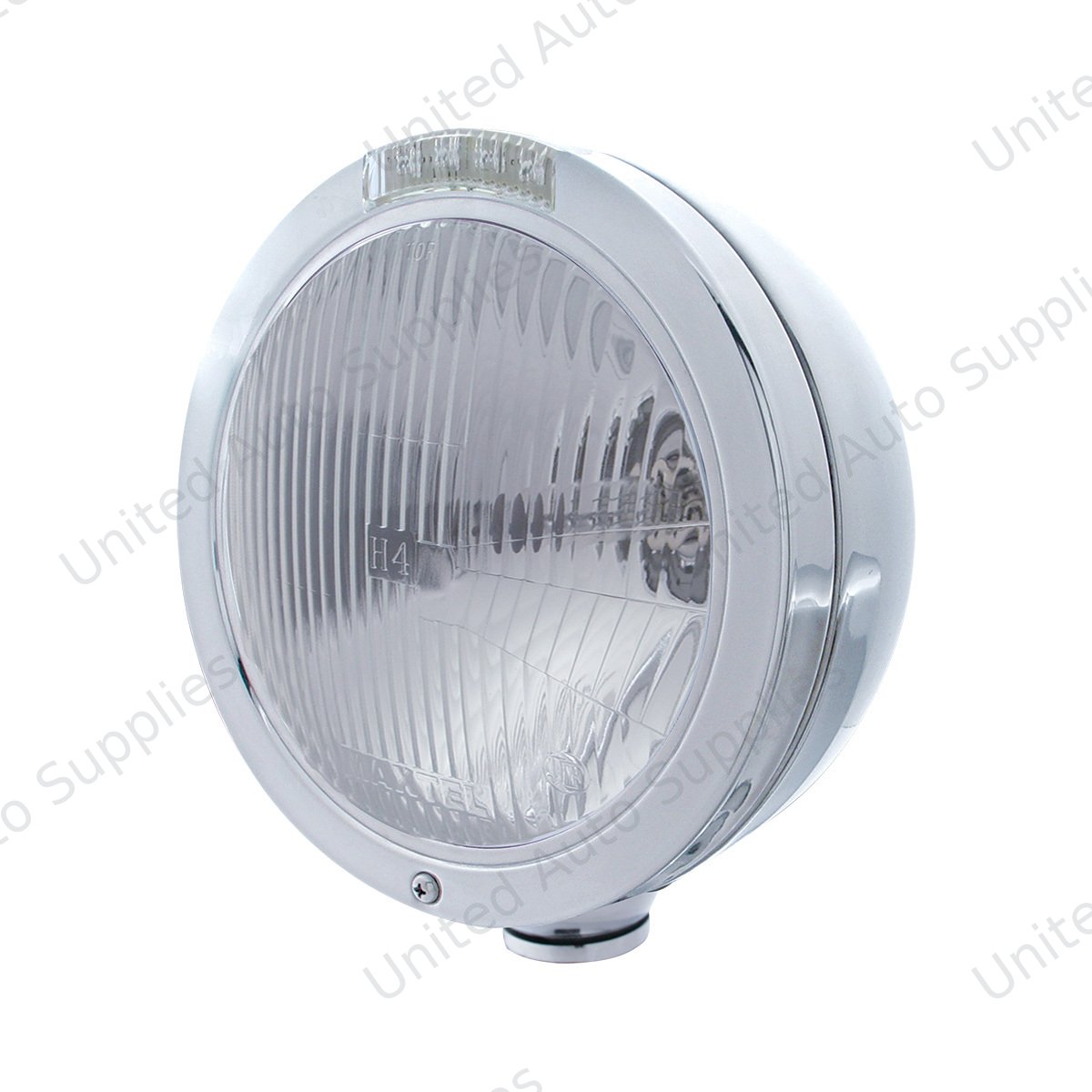 Stainless Steel Bullet Classic Headlight H4 Bulb & LED Turn Signal - Clear Lens