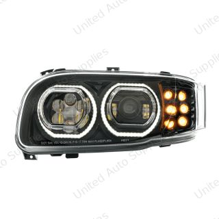 High Power 10 LED Blackout Headlight With 10 LED Turn & 100 LED Halo For 2008-2024 Peterbilt 389-Driver