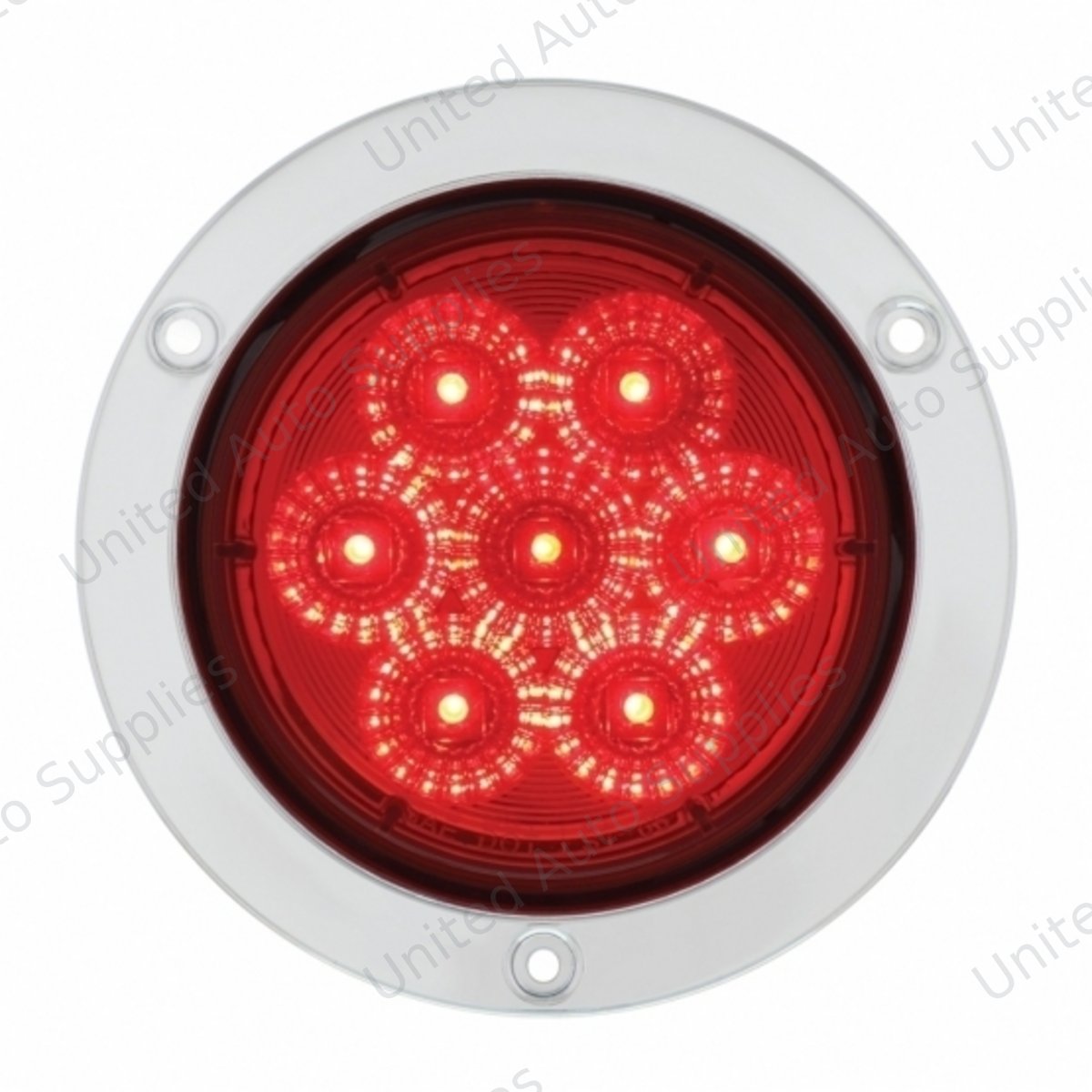 7 LED 4" Round SS Flange Light (Stop, Turn & Tail) - Red LED/Red Lens