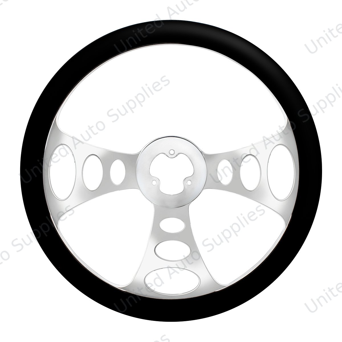 18" Chrome Aluminum "Chopper" Style Steering Wheel With Black Leather Rim