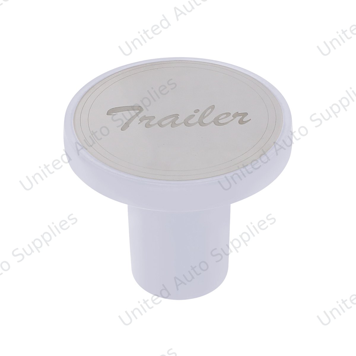 Aluminum Screw-On Air Valve Knob With Stainless Trailer Plaque - Pearl White