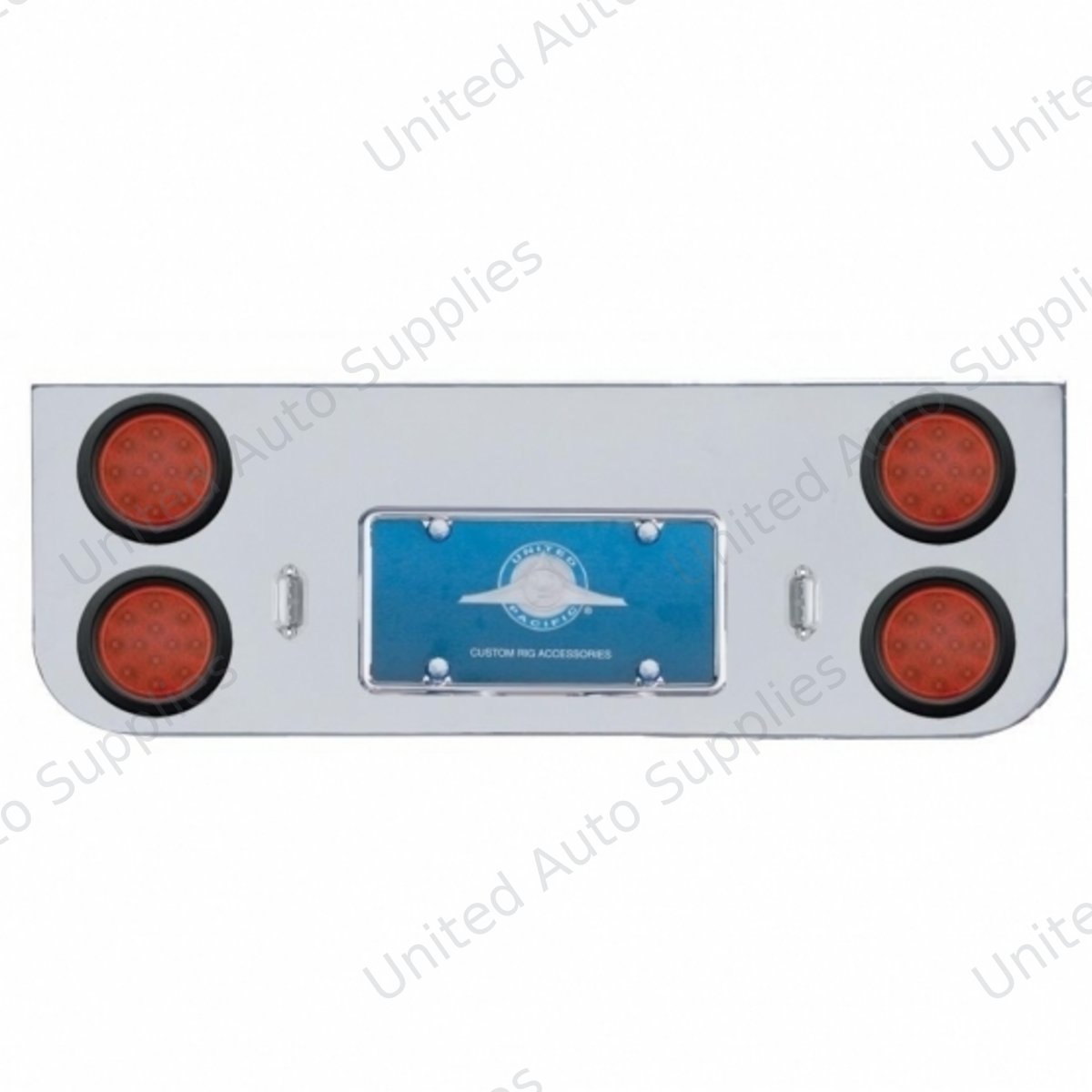 Chrome Rear Center Panel With Four 12 LED 4" Reflector Lights & Grommets - Red LED/Red Lens