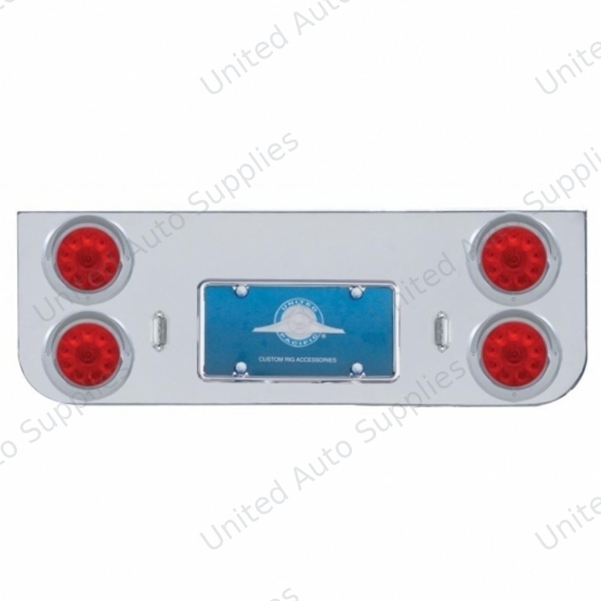Chrome Rear Center Panel With Four 10 LED 4" Lights & Visors - Red LED/Red Lens