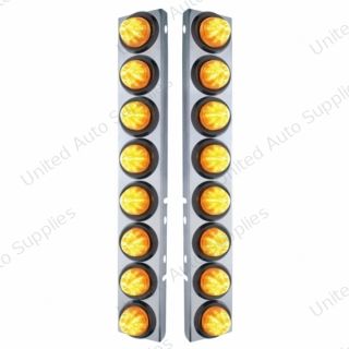 SS Front Air Cleaner Bracket With 16X 9 LED 2" Beehive Lights For Peterbilt-Amber LED & Lens