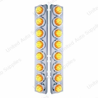 SS Front Air Cleaner Bracket With 16X 9 LED 2" Beehive Lights & Bezels For Peterbilt-Amber LED & Lens